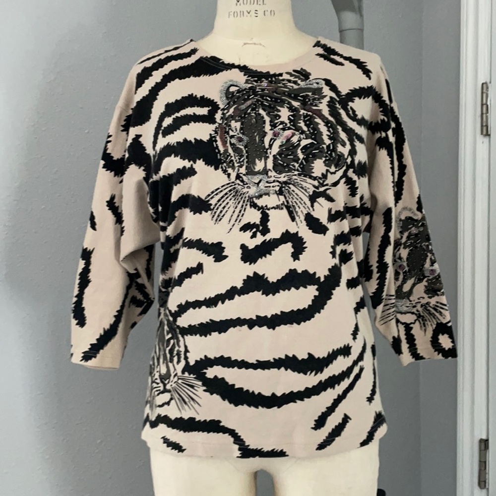 I. Magnin Tiger Print With Hand Beaded Details